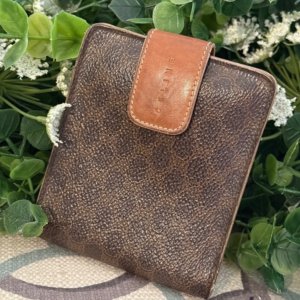 CELINE Macadam PVC Leather wallet Bifold Brown Authentic
